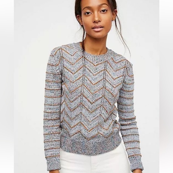 Free people open chevron knit cotton blend sweater size M excellent condition - Picture 1 of 16